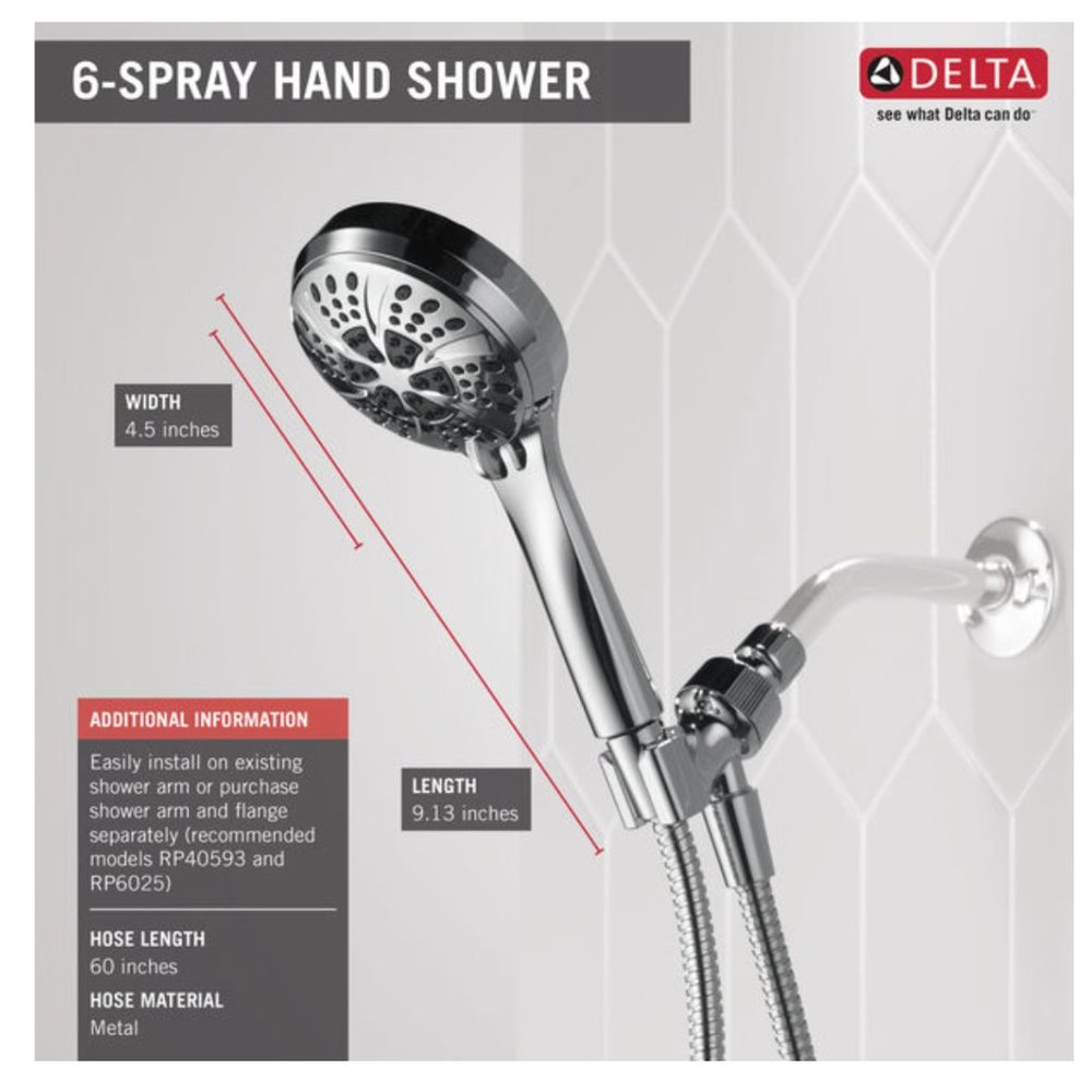 Delta 6 Spray Setting Handheld Shower Head- NWT Never Opened!
